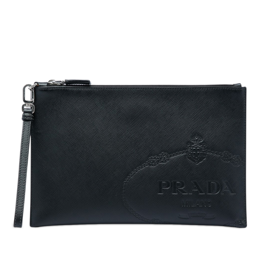 Pre-Loved Prada Saffiano Logo Clutch